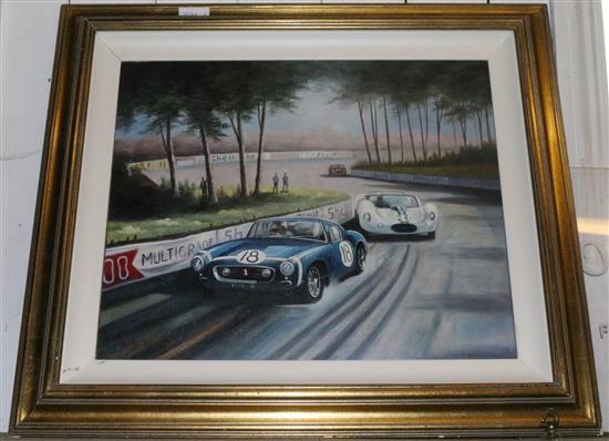 Oil on canvas, racing scene(-)